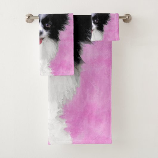 Papillon (wit en zwart) schilderen - Dog Art Bad Handdoek (Insitu)