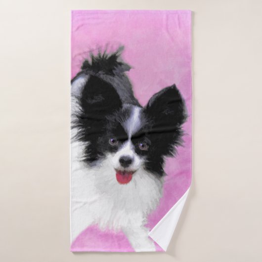 Papillon (wit en zwart) schilderen - Dog Art Bad Handdoek (Badhanddoek)