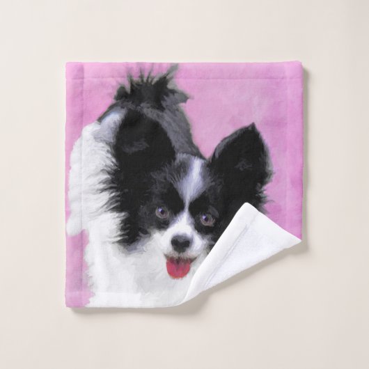Papillon (wit en zwart) schilderen - Dog Art Bad Handdoek (Wasdoekje)