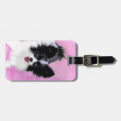 Papillon (wit en zwart) schilderen - Dog Art Bagagelabel (Voorkant horizontaal)