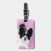 Papillon (wit en zwart) schilderen - Dog Art Bagagelabel (Voorkant verticaal)