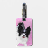 Papillon (wit en zwart) schilderen - Dog Art Bagagelabel (Achterkant verticaal)