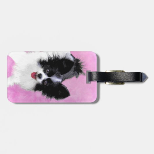 Papillon (wit en zwart) schilderen - Dog Art Bagagelabel (Achterkant horizontaal)