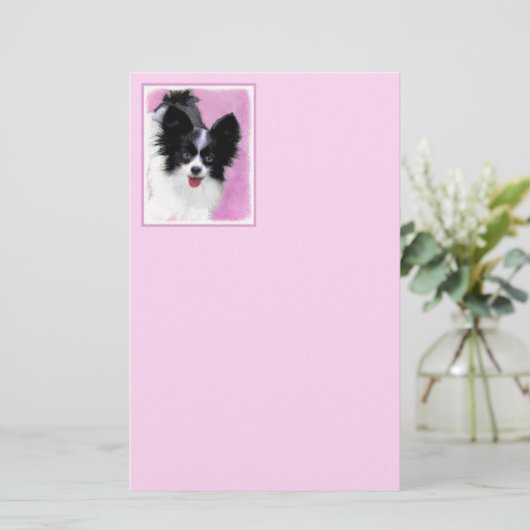 Papillon (wit en zwart) schilderen - Dog Art Briefpapier (Staand voorkant)