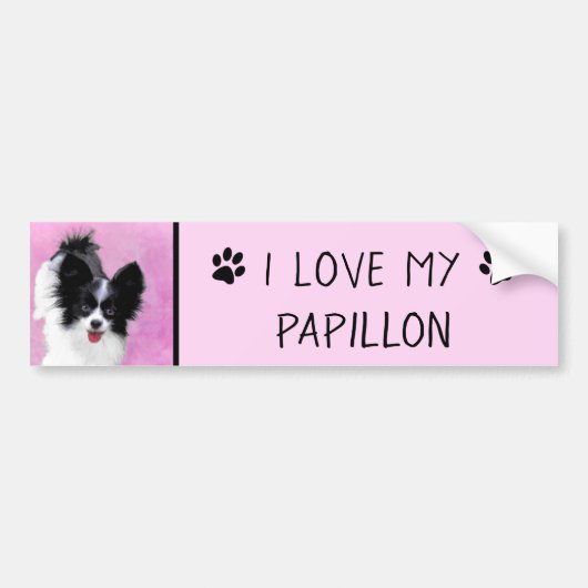 Papillon (wit en zwart) schilderen - Dog Art Bumpersticker (Voorkant)