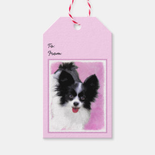Papillon (wit en zwart) schilderen - Dog Art Cadeaulabel