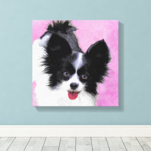 Papillon (wit en zwart) schilderen - Dog Art Canvas Afdruk (Insitu (Houten vloer))
