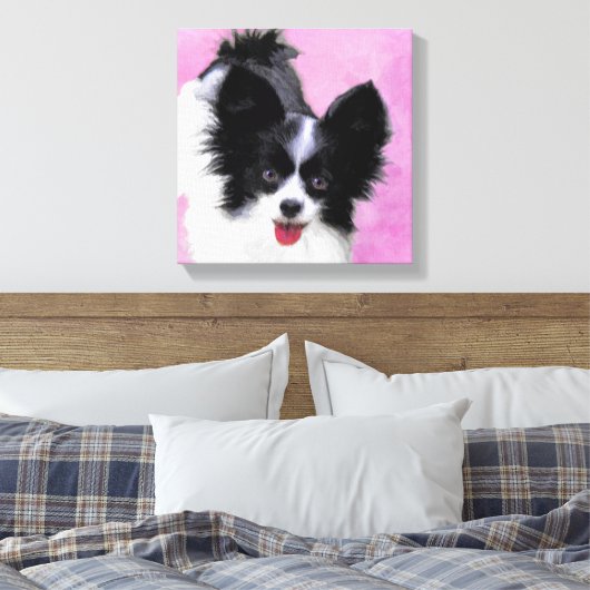 Papillon (wit en zwart) schilderen - Dog Art Canvas Afdruk (Insitu (Slaapkamer))