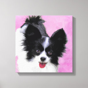 Papillon (wit en zwart) schilderen - Dog Art Canvas Afdruk