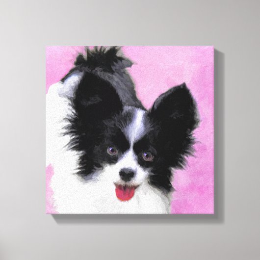 Papillon (wit en zwart) schilderen - Dog Art Canvas Afdruk (Voorkant)