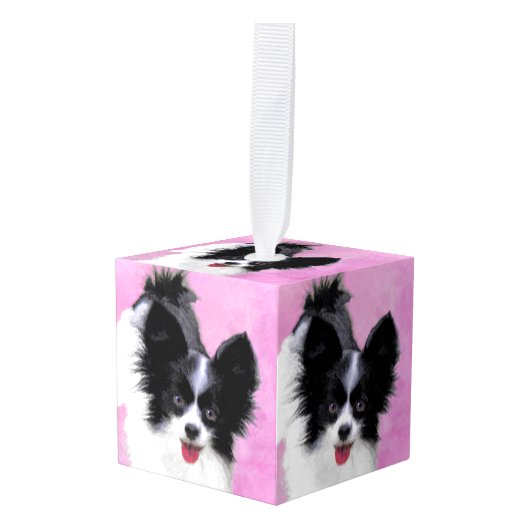Papillon (wit en zwart) schilderen - Dog Art Decoratie (Voorkant hoekig)