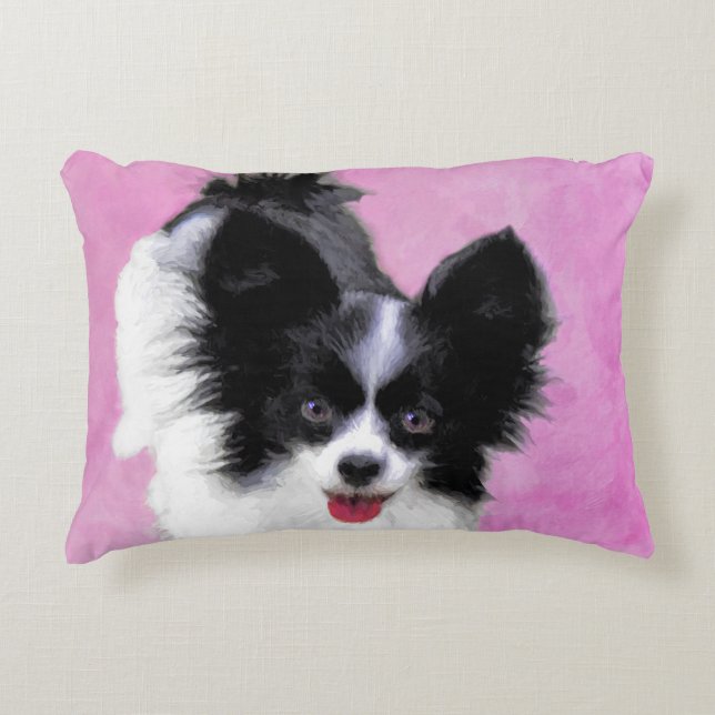 Papillon (wit en zwart) schilderen - Dog Art Decoratief Kussen (Voorkant)