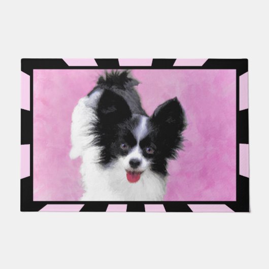 Papillon (wit en zwart) schilderen - Dog Art Deurmat (Voorkant)
