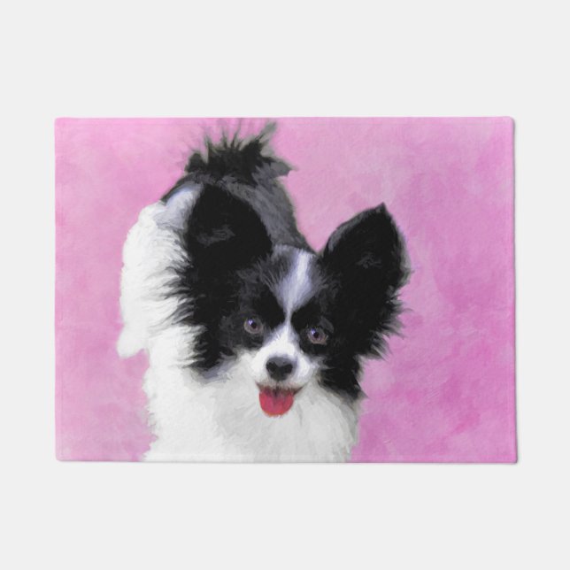 Papillon (wit en zwart) schilderen - Dog Art Deurmat (Voorkant)
