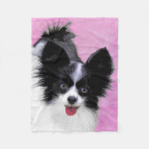 Papillon (wit en zwart) schilderen - Dog Art Fleece Deken