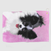 Papillon (wit en zwart) schilderen - Dog Art Golfhanddoek (Horizontaal)