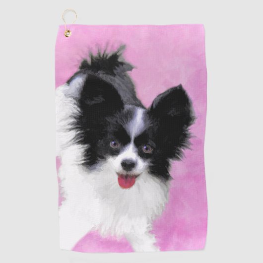 Papillon (wit en zwart) schilderen - Dog Art Golfhanddoek (Voorkant)