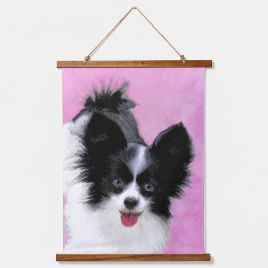 Papillon (wit en zwart) schilderen - Dog Art Hangend Wandkleed (Voorkant)
