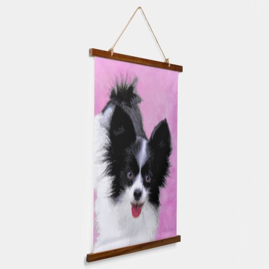 Papillon (wit en zwart) schilderen - Dog Art Hangend Wandkleed (Gebogen)