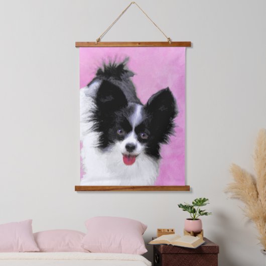Papillon (wit en zwart) schilderen - Dog Art Hangend Wandkleed (Slaapkamer)