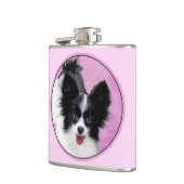 Papillon (wit en zwart) schilderen - Dog Art Heupfles (Links)