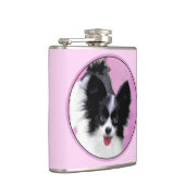Papillon (wit en zwart) schilderen - Dog Art Heupfles (Rechts)