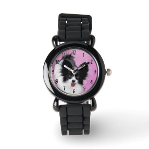 Papillon (wit en zwart) schilderen - Dog Art Horloge