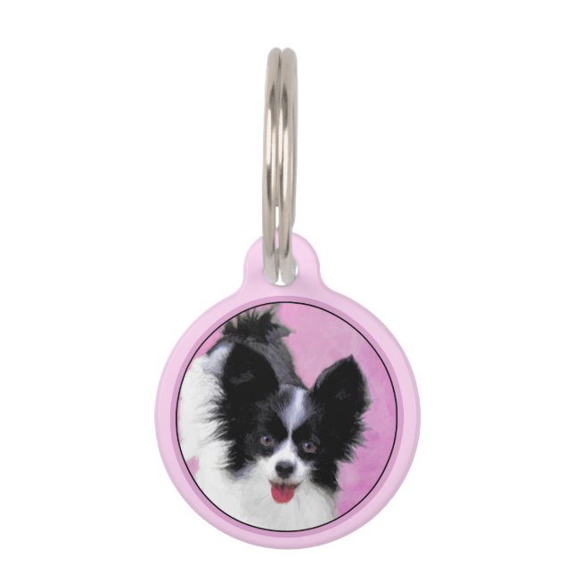 Papillon (wit en zwart) schilderen - Dog Art Huisdierpenning (Voorkant)