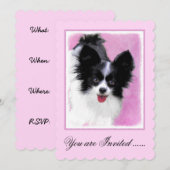 Papillon (wit en zwart) schilderen - Dog Art Kaart (Voorkant / Achterkant)