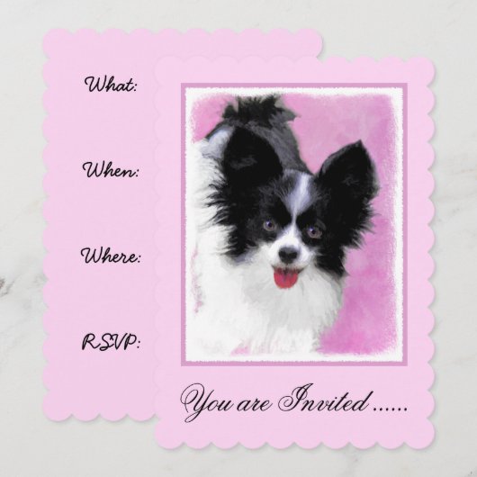 Papillon (wit en zwart) schilderen - Dog Art Kaart (Voorkant / Achterkant)