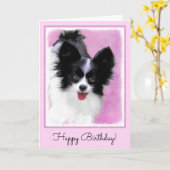 Papillon (wit en zwart) schilderen - Dog Art Kaart (Gele Bloem)