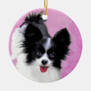 Papillon (wit en zwart) schilderen - Dog Art Keramisch Ornament