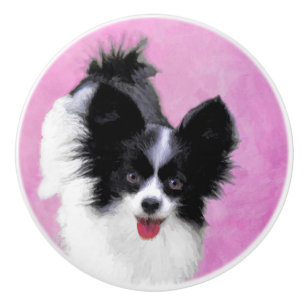 Papillon (wit en zwart) schilderen - Dog Art Keramische Knop
