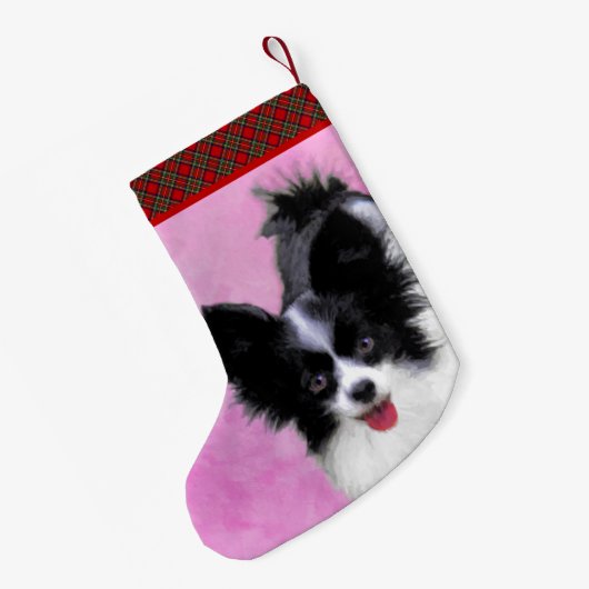 Papillon (wit en zwart) schilderen - Dog Art Kleine Kerstsok (Achterkant (Hangend))