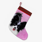 Papillon (wit en zwart) schilderen - Dog Art Kleine Kerstsok (Voorkant (Hangend))