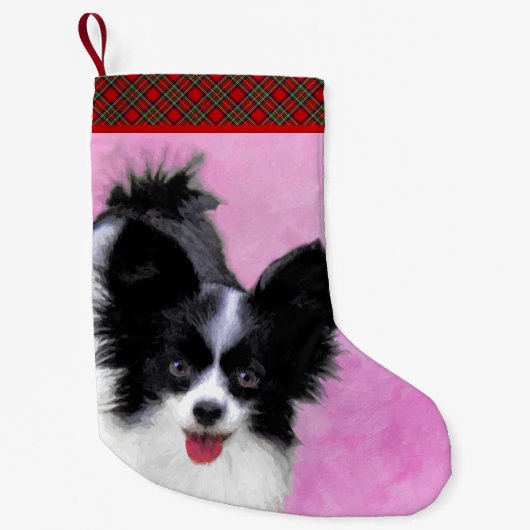 Papillon (wit en zwart) schilderen - Dog Art Kleine Kerstsok (Voorkant)