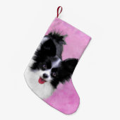 Papillon (wit en zwart) schilderen - Dog Art Kleine Kerstsok (Voorkant (Hangend))