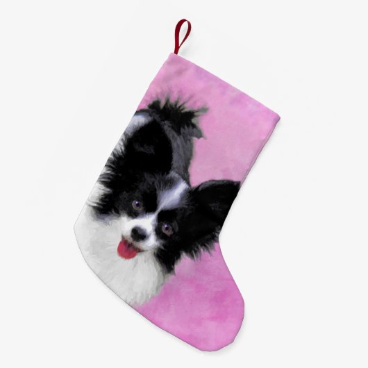 Papillon (wit en zwart) schilderen - Dog Art Kleine Kerstsok (Voorkant (Hangend))