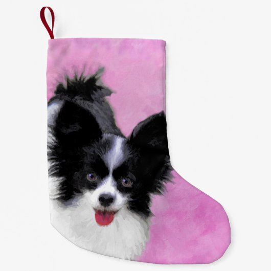 Papillon (wit en zwart) schilderen - Dog Art Kleine Kerstsok (Voorkant)