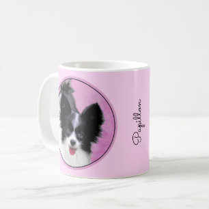 Papillon (wit en zwart) schilderen - Dog Art Koffiemok