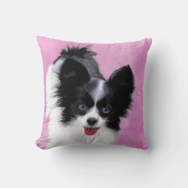 Papillon (wit en zwart) schilderen - Dog Art Kussen (Voorkant)