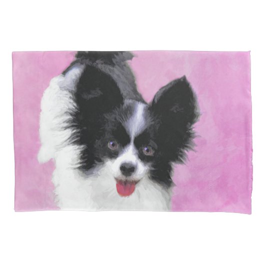 Papillon (wit en zwart) schilderen - Dog Art Kussensloop (Voorkant)
