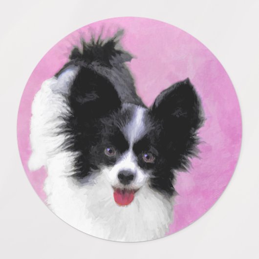 Papillon (wit en zwart) schilderen - Dog Art Labels (Design 2)