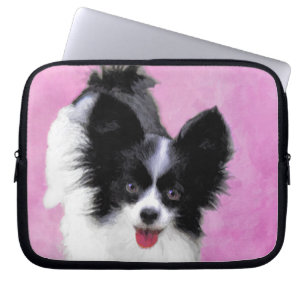 Papillon (wit en zwart) schilderen - Dog Art Laptop Sleeve
