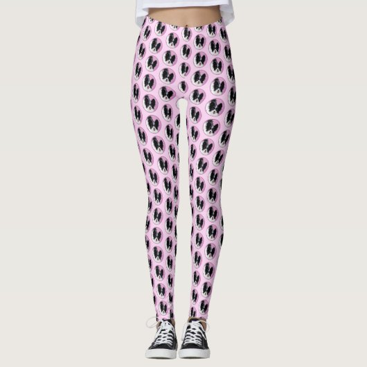 Papillon (wit en zwart) schilderen - Dog Art Leggings (Voorkant)