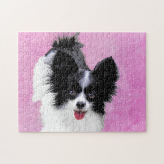 Papillon (wit en zwart) schilderen - Dog Art Legpuzzel (Horizontaal)