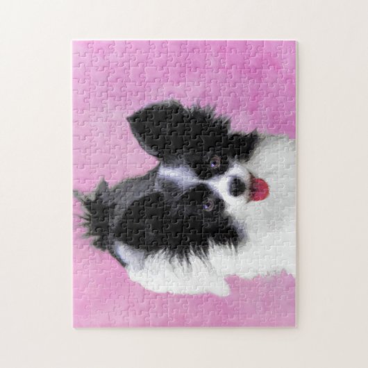 Papillon (wit en zwart) schilderen - Dog Art Legpuzzel (Verticaal)