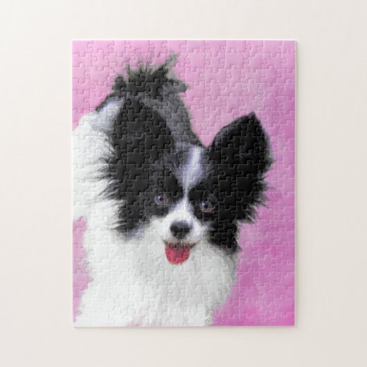 Papillon (wit en zwart) schilderen - Dog Art Legpuzzel (Verticaal)
