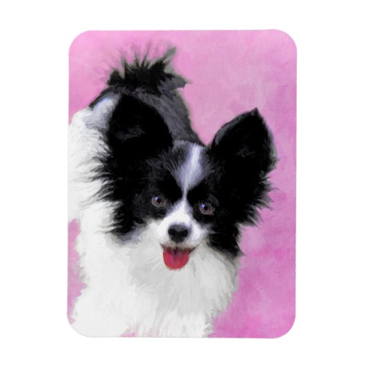 Papillon (wit en zwart) schilderen - Dog Art Magneet (Verticaal)
