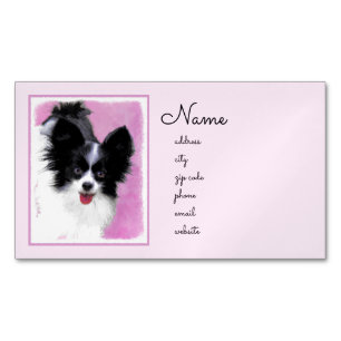 Papillon (wit en zwart) schilderen - Dog Art Magnetisch Visitekaartje